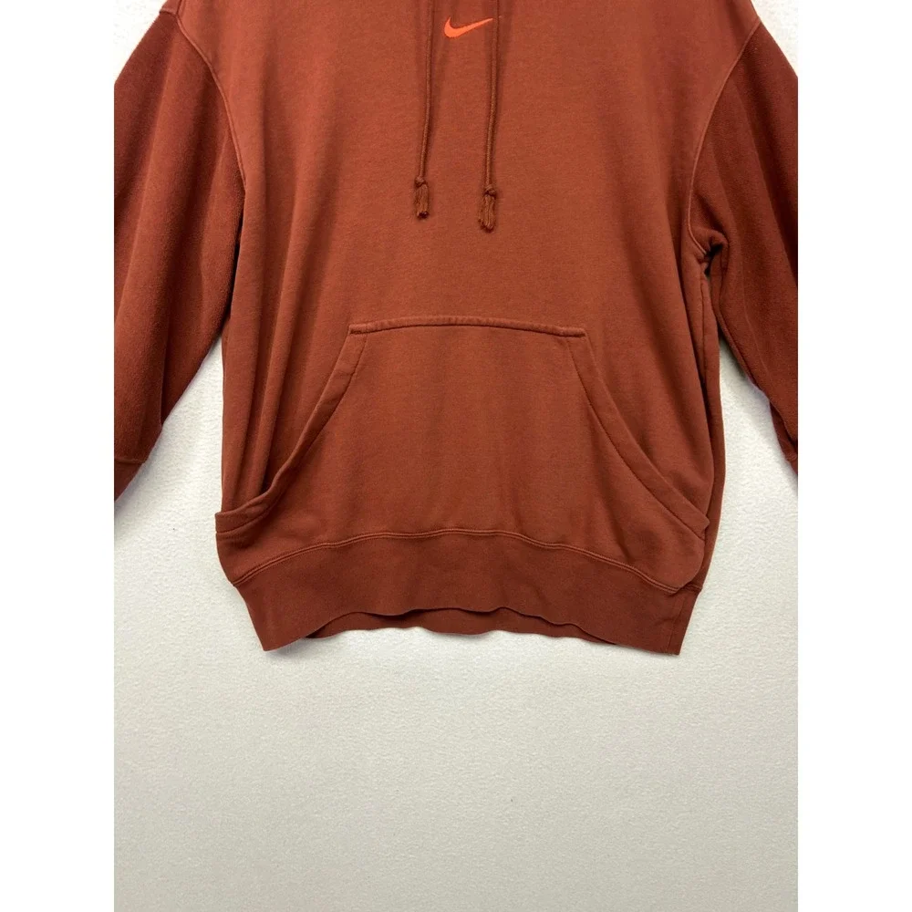 Streetwear Gorpcore Nike Mens S Tall Rust Brown Center Mini Swoosh Hoodie
